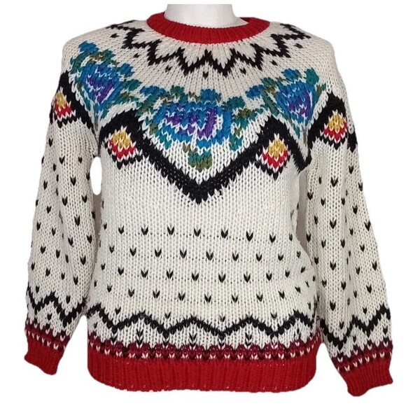 IVY Sweater SMALL Hand Knit Chunky Pullover Vintage 1980s-90s - Picture 1 of 5